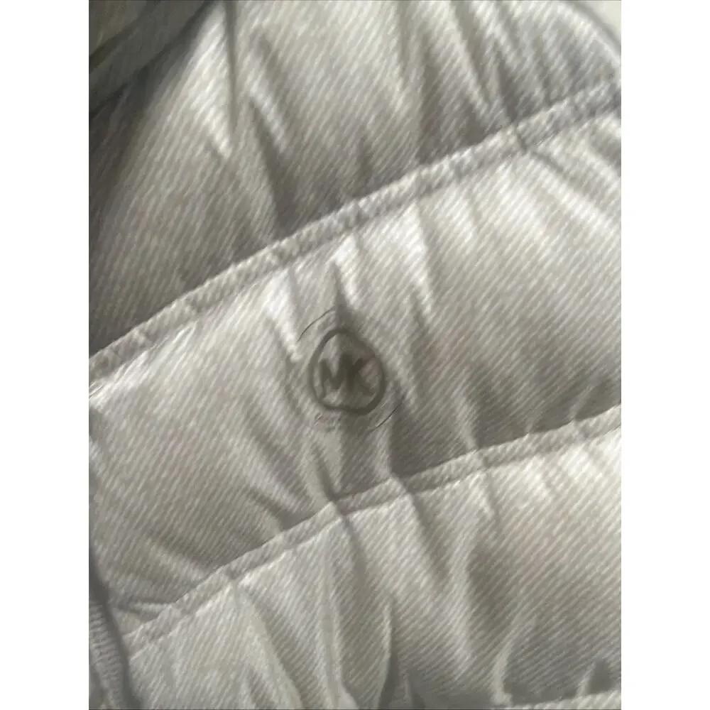 Michael Kors Beige Quilted Logo Puffer Vest Full Zip Pockets Women's M